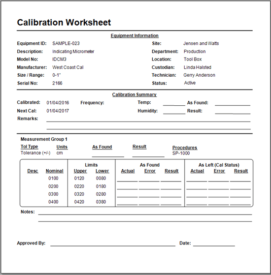 Instrument Calibration Certificate Template