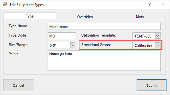 Link to Procedural Group from Equipment Type