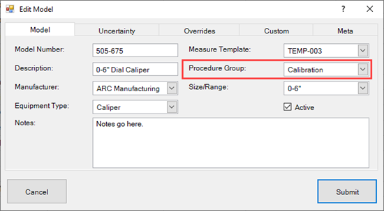 Link to Procedural Group from Model Number