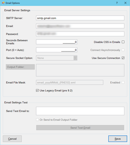 SMTP Program Options Dialog