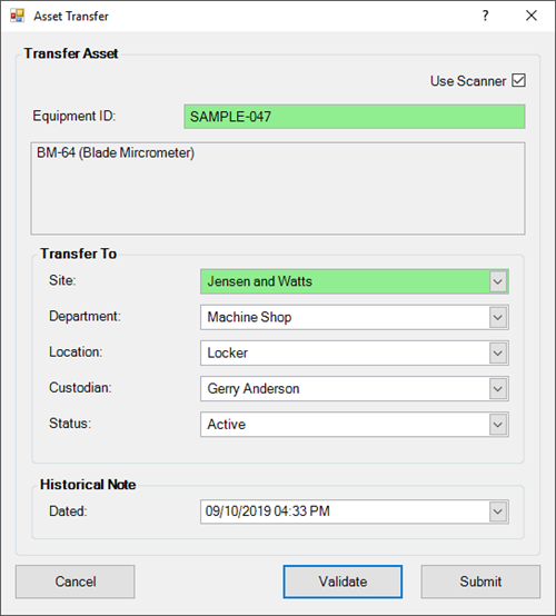 Asset Transfer Dialog