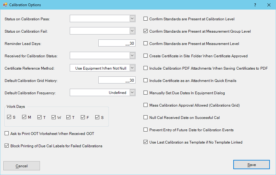 Program Options - Calibrations