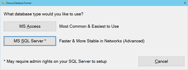 Choose a Database Format MS SQL Server
