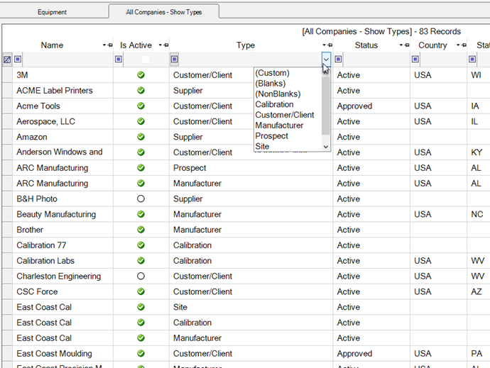 Companies Grid Show Types