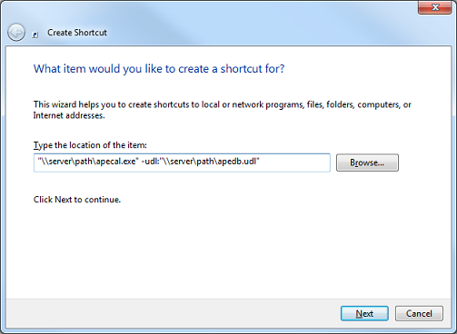 Create Shortcut Dialog