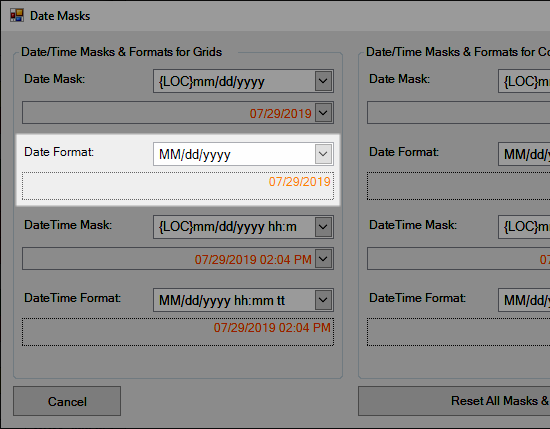 Date Format for Grids