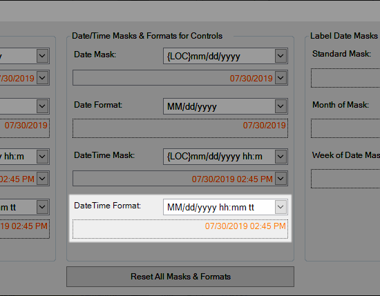 Date/Time Format for Controls
