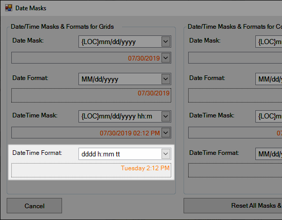 Date/Time Format for Grids