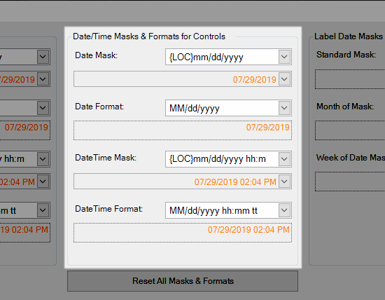 Date/Time Masks & Formats for Controls