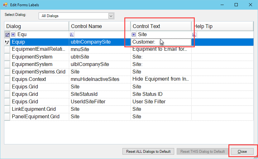 Edit Form Labels