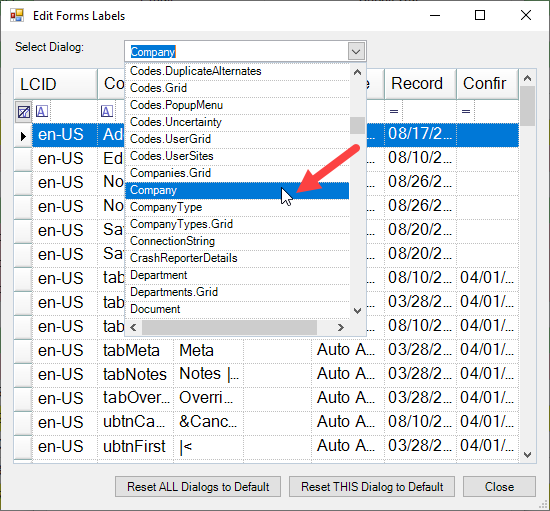 Edit Form Labels