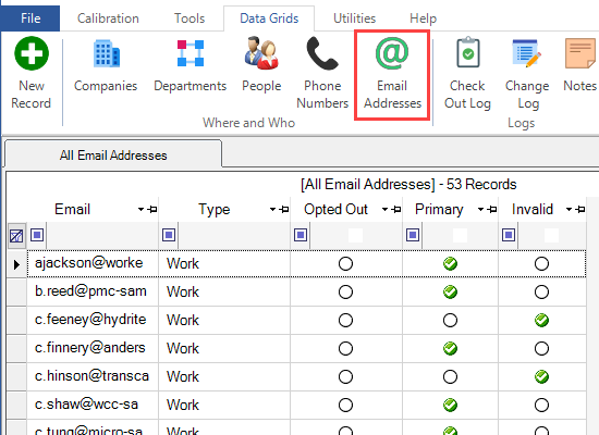 Email Addresses Grid