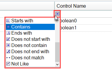Edit Forms Labels Dialog Filter Row