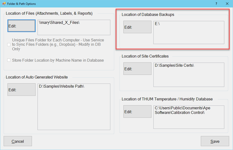 Database Backup Folder Location Option