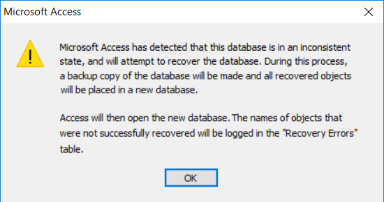 Inconsistent State for Database Dialog