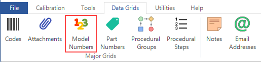 Model Numbers Ribbon Menu