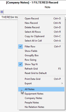 Notes Grid Context Menu Grid Views