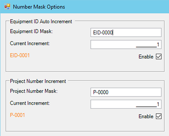 Number Mask Options Current Increment
