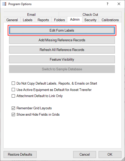 Edit Form Labels