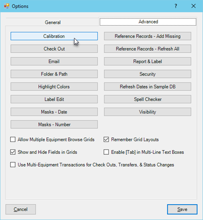 Program Options - Calibrations