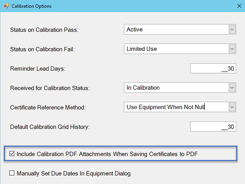 Added Feature in Program Options - Calibrations