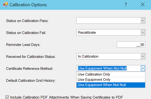 Options Calibration Certificate Number Reference Method