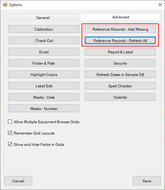 Options Reference Records