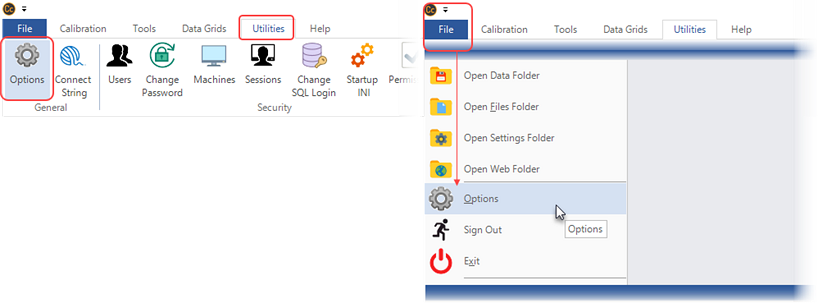 Calibration Control Options File Menu Utilities