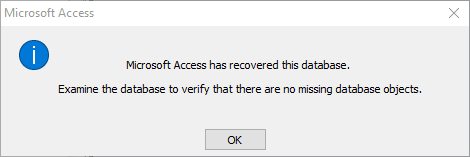 Recovered Database Dialog