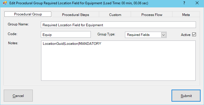 Required Field in Procedural Groups Dialog Notes