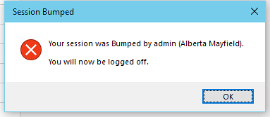 Bumped Session Dialog