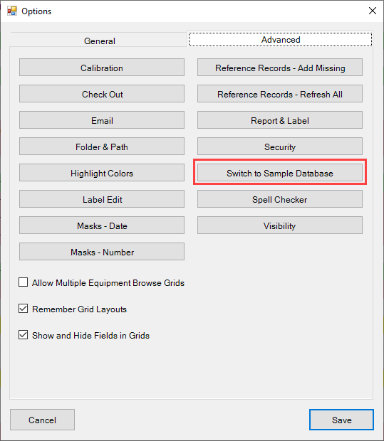 Switch to Sample Database